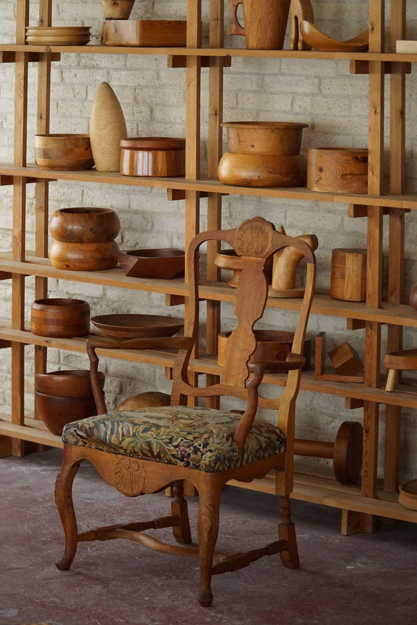 Classic Baroque style armchair in oak, made by a Danish cabinetmaker, 1930s.