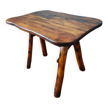 Brutalist popular art coffee table, solid wood, 1950.