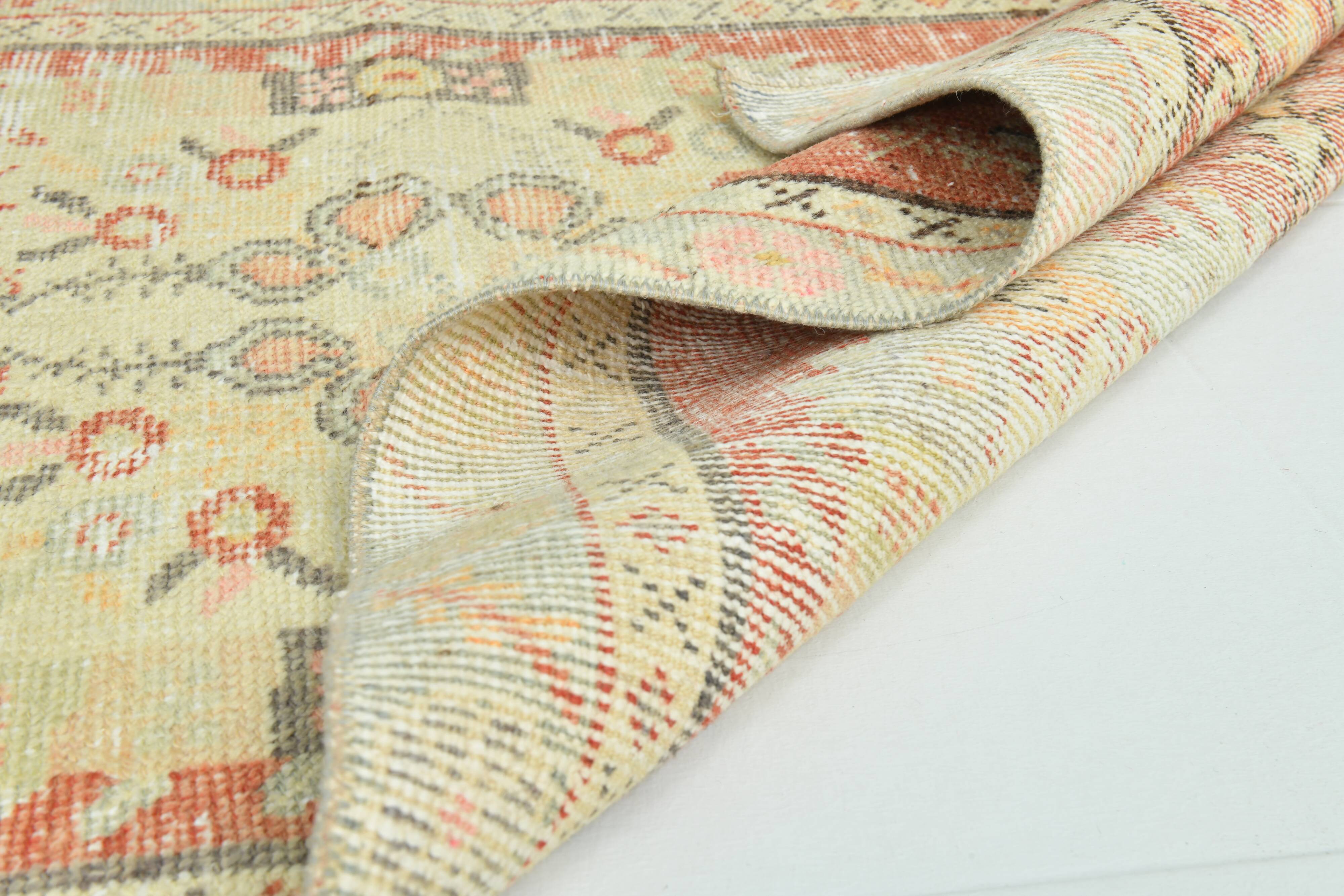 Tapis Couloir Vintage Patiné – Tons Corail, Crème & Vert Sauge, 85x352 Cm