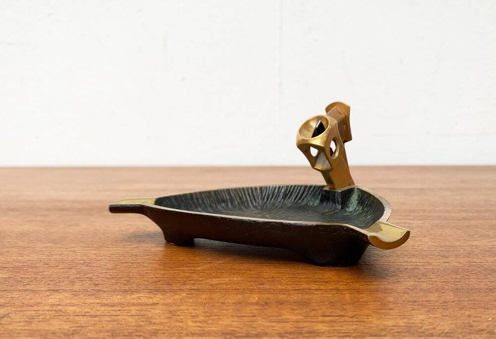 German brass ashtray with cigar cutter, 1950s.