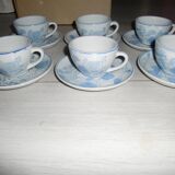 Service à café en grès bleu & blanc