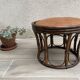 Pouf vintage rotin et cuir