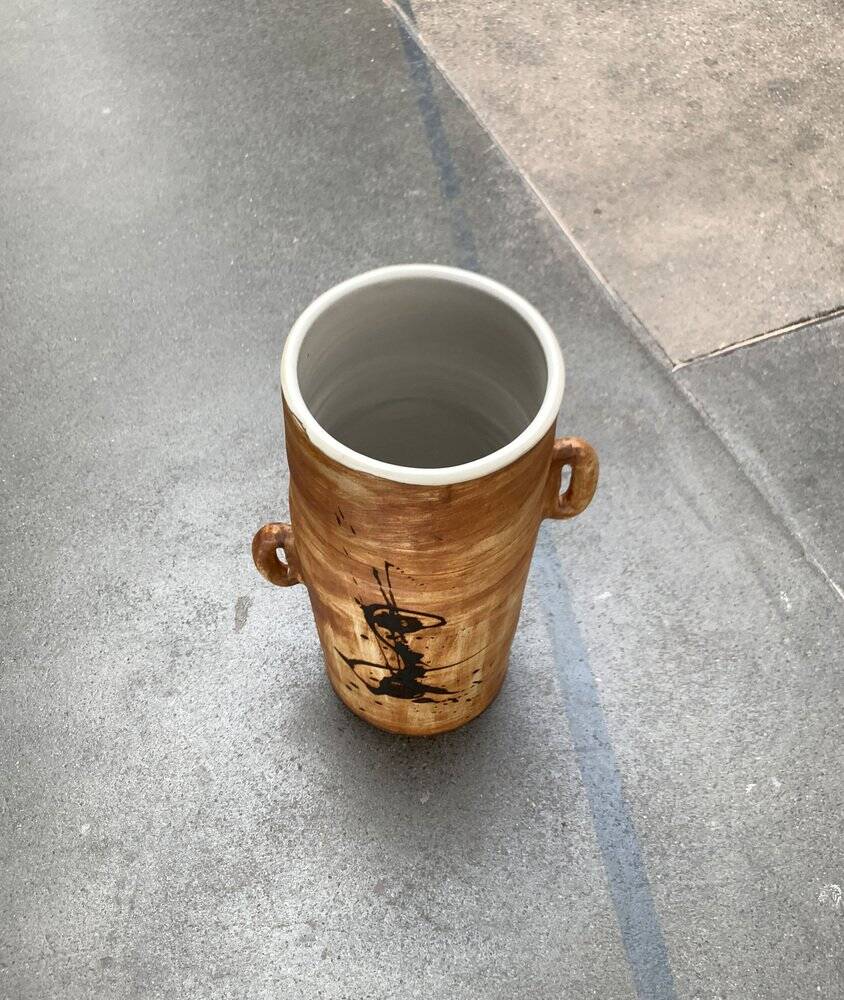 Brutalist mid-century studio pottery vase from La Poterie De La Colombe, 1960s.