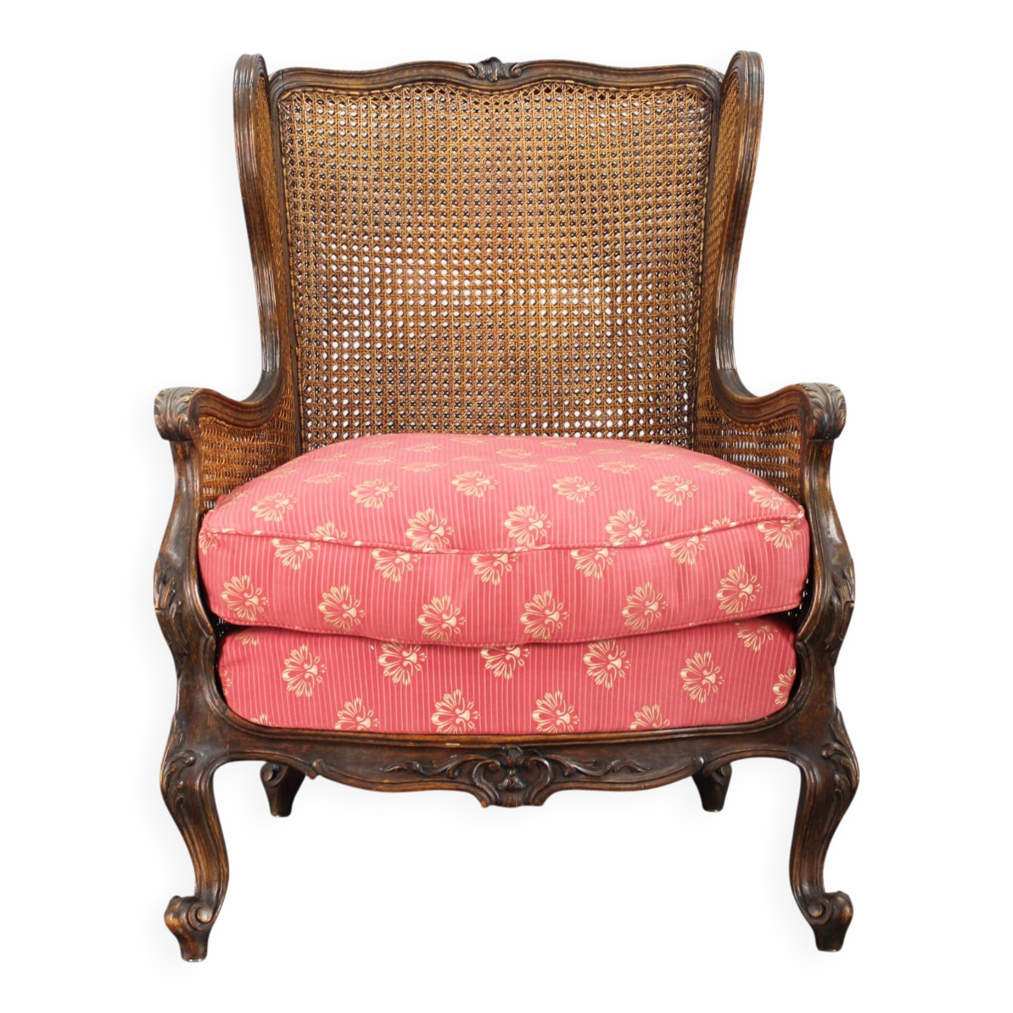 Antique Carved Wing Chair with Cane Sides , Czechoslovakia