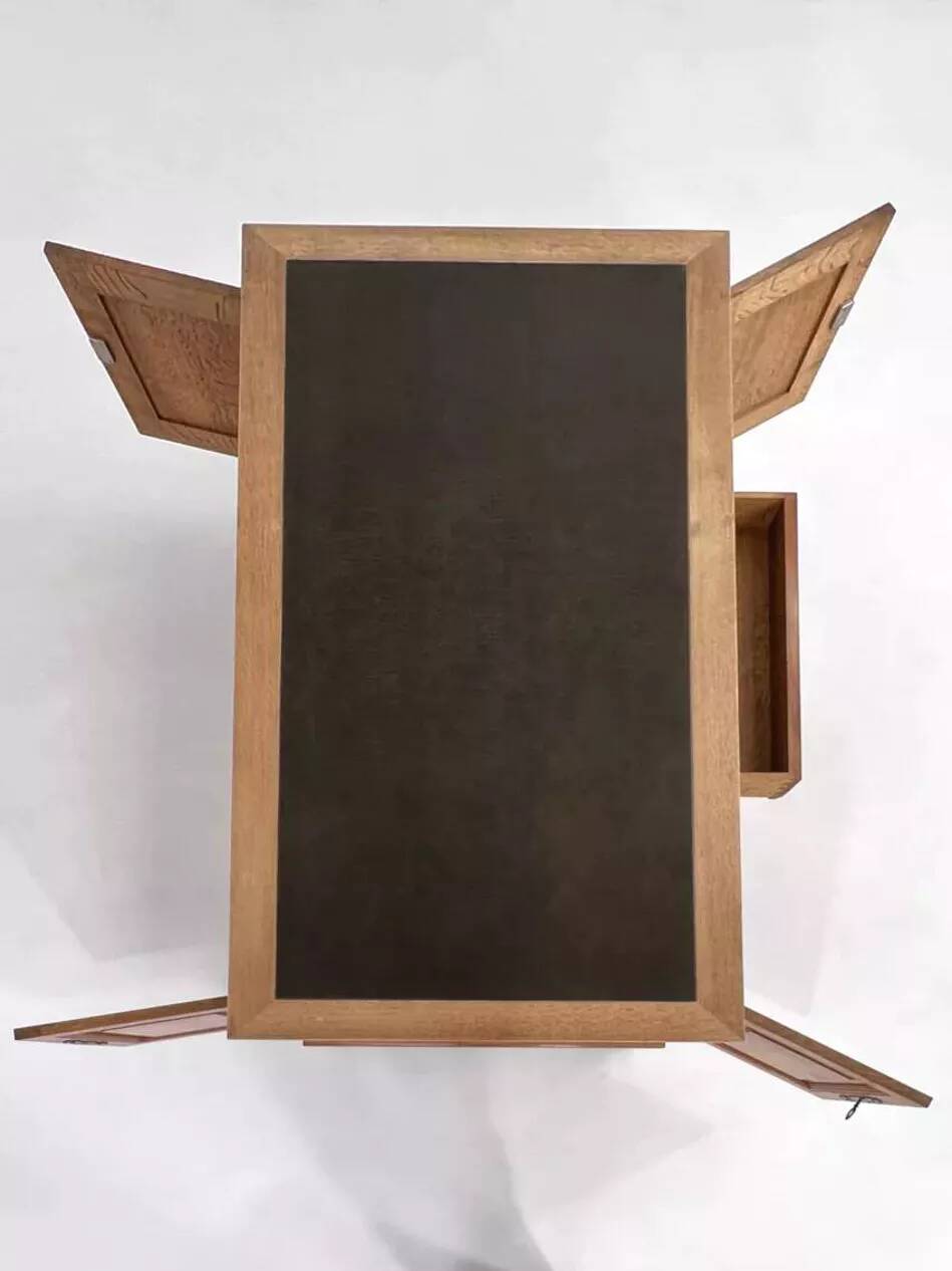 Bureau double face en chêne et cuir