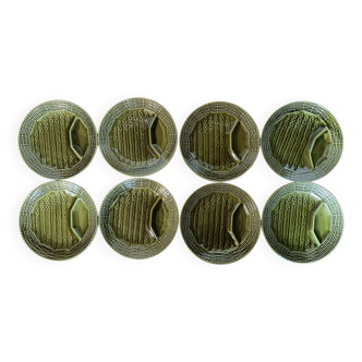 Set of 8 Sarreguemines green earthenware asparagus plates