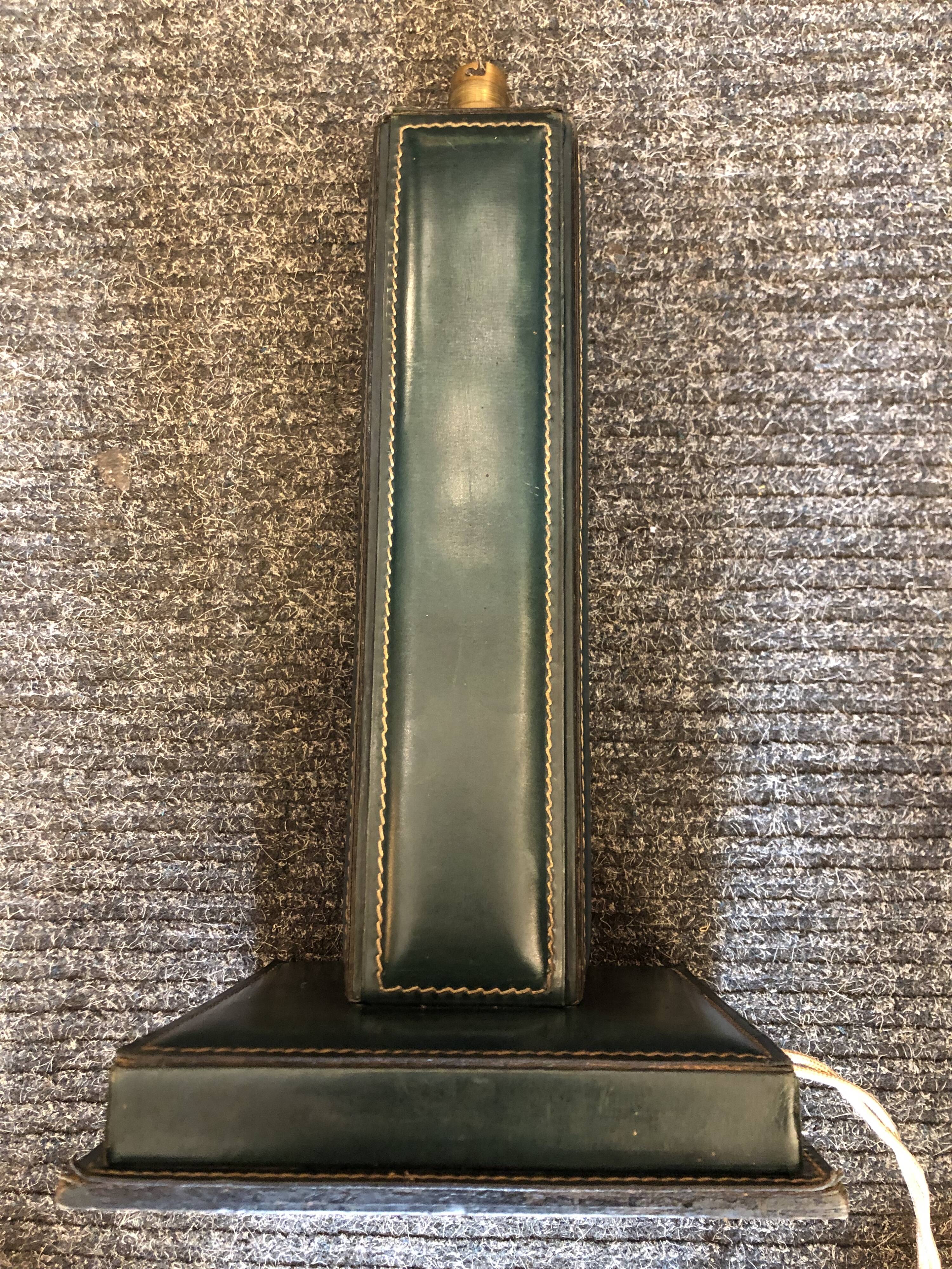 Green leather lamp base circa 1960