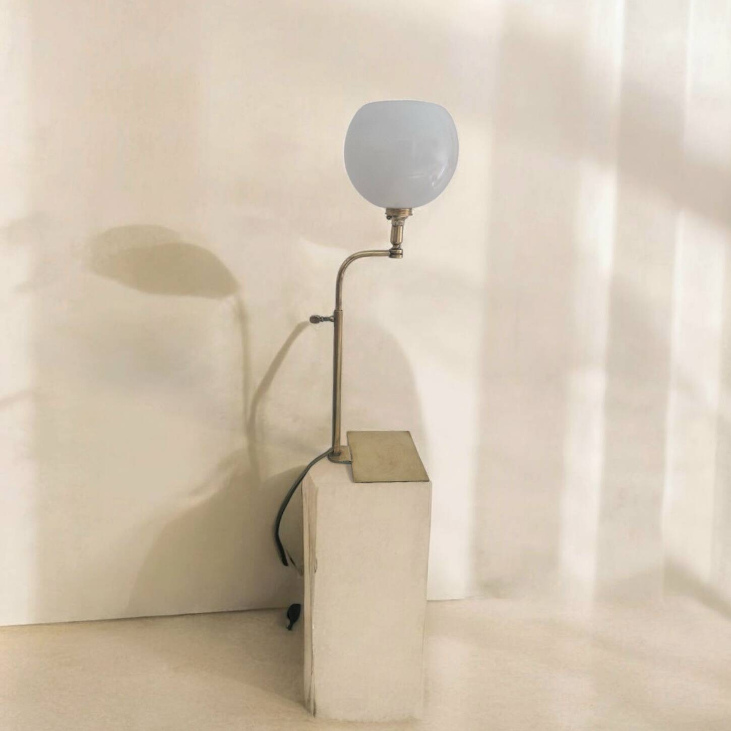 Antique brass and opaline glass lamp – Modernist piece, 1940s