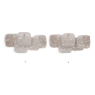 J.T. Kalmar Midcentury Ice Glass Wall Sconces Austria 1960