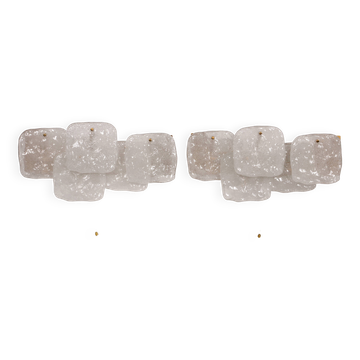 J.T. Kalmar Midcentury Ice Glass Wall Sconces Austria 1960