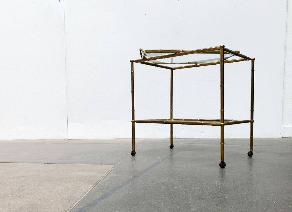 Bamboo imitation brass serving tray in Hollywood Regency style from the mid-century, 1960s.