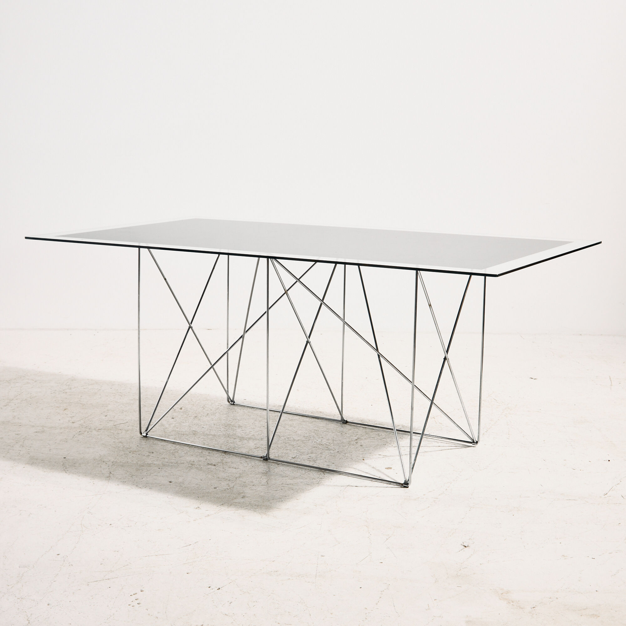 Table à manger en verre et acier par Max Sauze