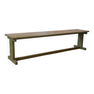 Old Burmese teak bench with original green patina