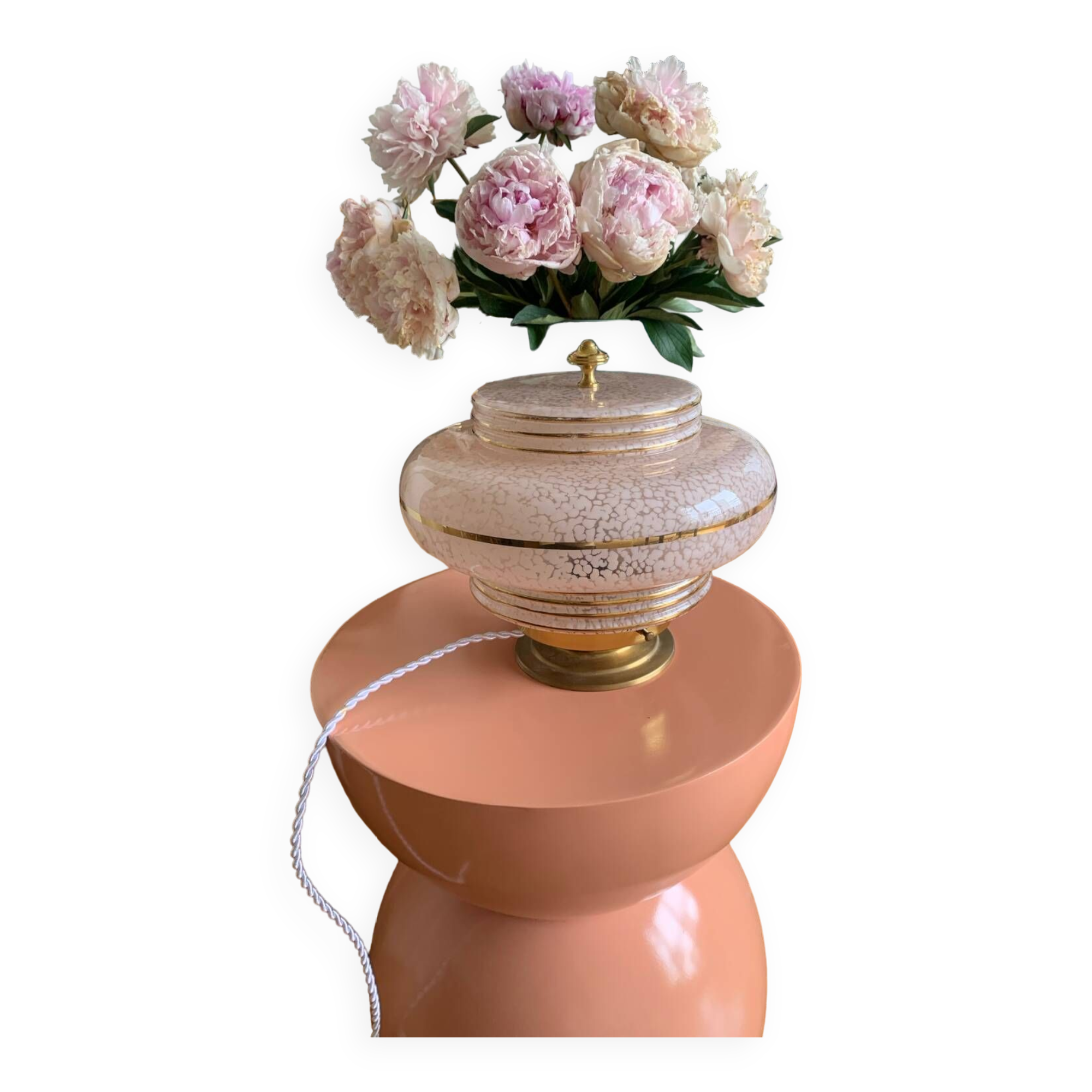 Pink and gold globe lamp - Clichy glass