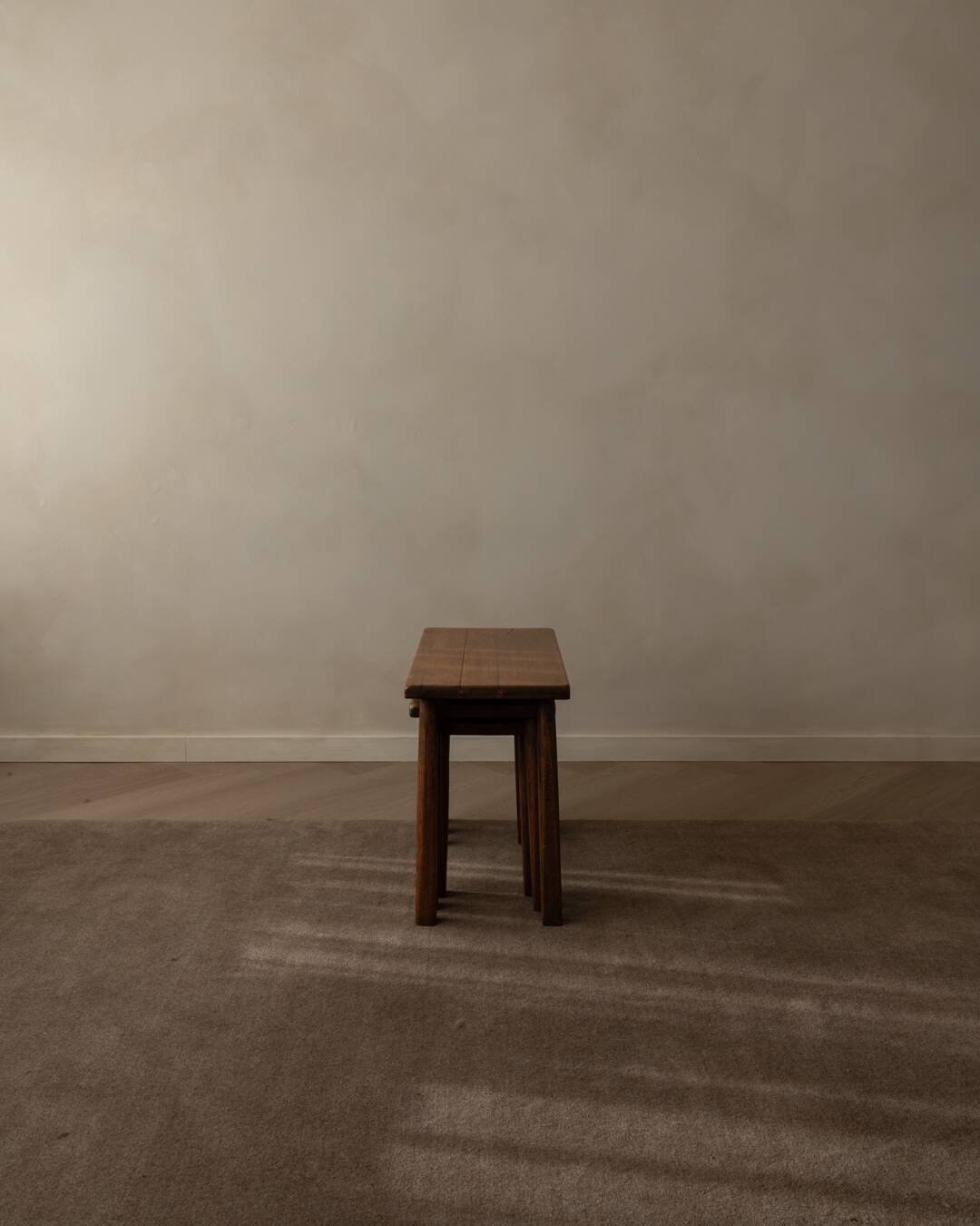 Vintage Oak Nesting Tables (Set of 3) – Rustic Modernist Side Tables, 1970s