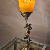 small bronze lamp with very beautiful glass paste tulip 40x14 electricity ok