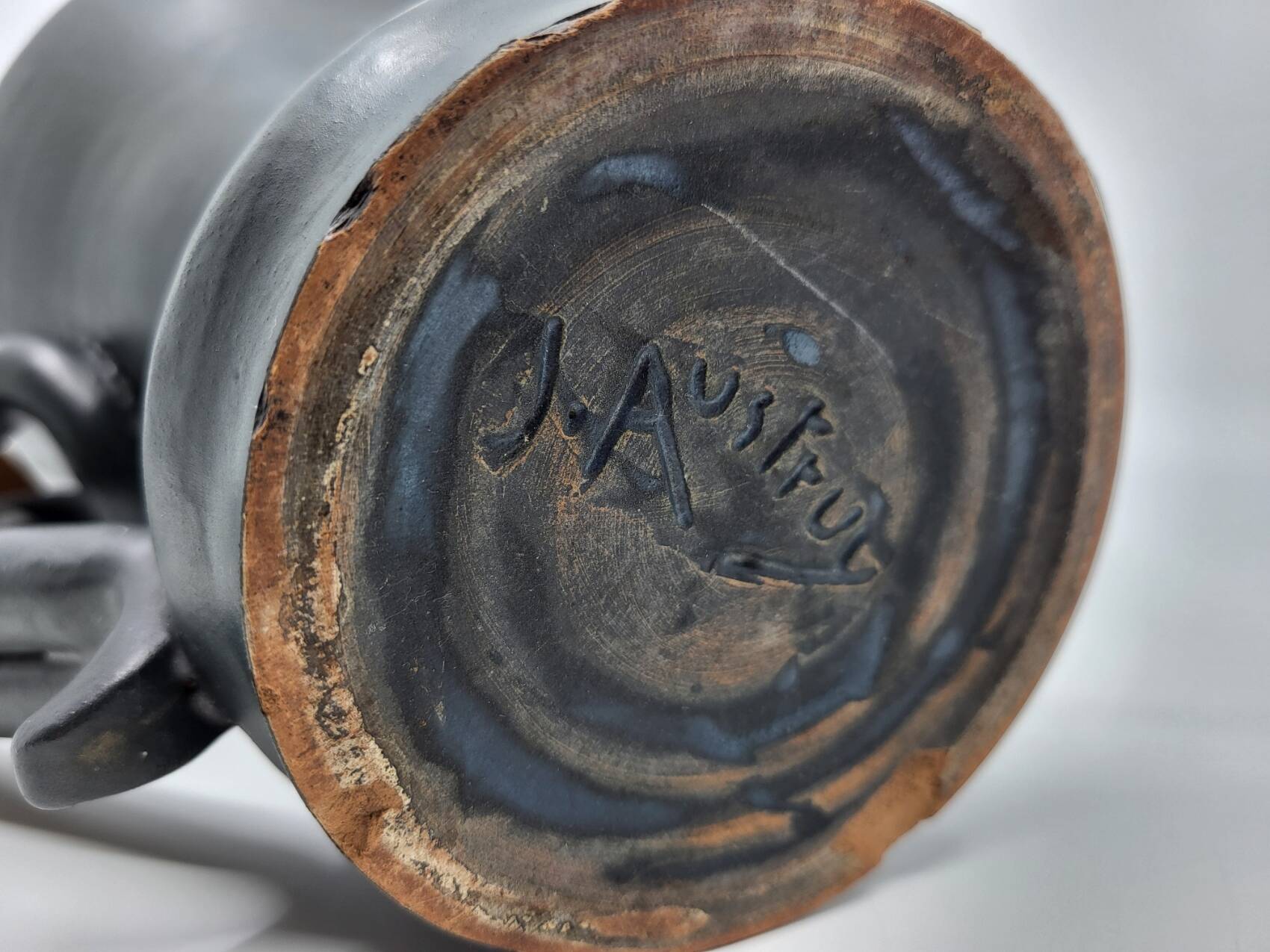 Jean Austruy Black Ceramic Ear Vase French 1950s Vintage