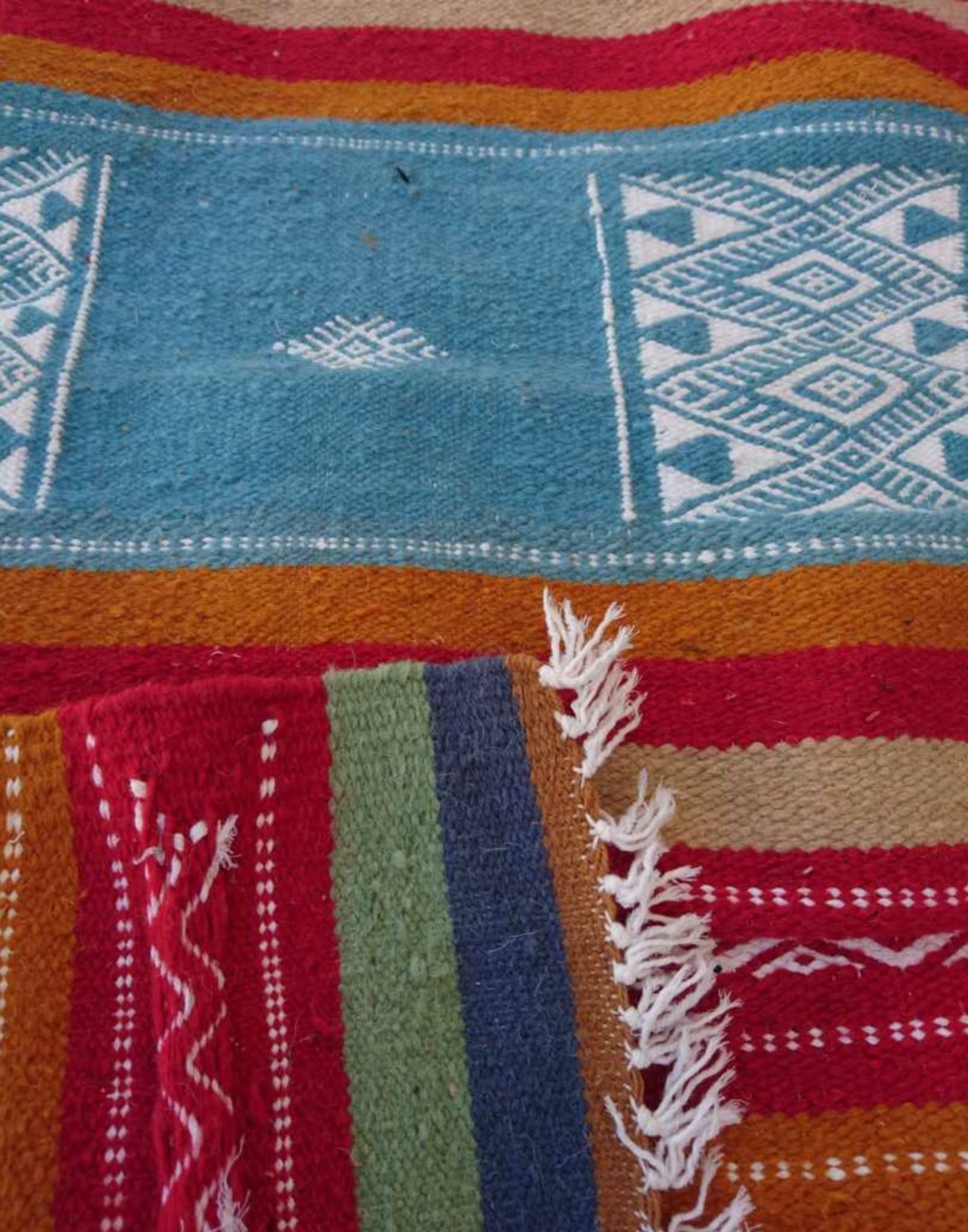 Kilim bleu orange rouge multicolore fait à la main 110x60cm
