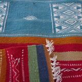 Kilim bleu orange rouge multicolore fait à la main 110x60cm