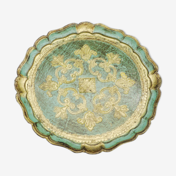 Florentine tray in resin painted with the hand of circular shape