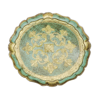 Florentine tray in resin painted with the hand of circular shape