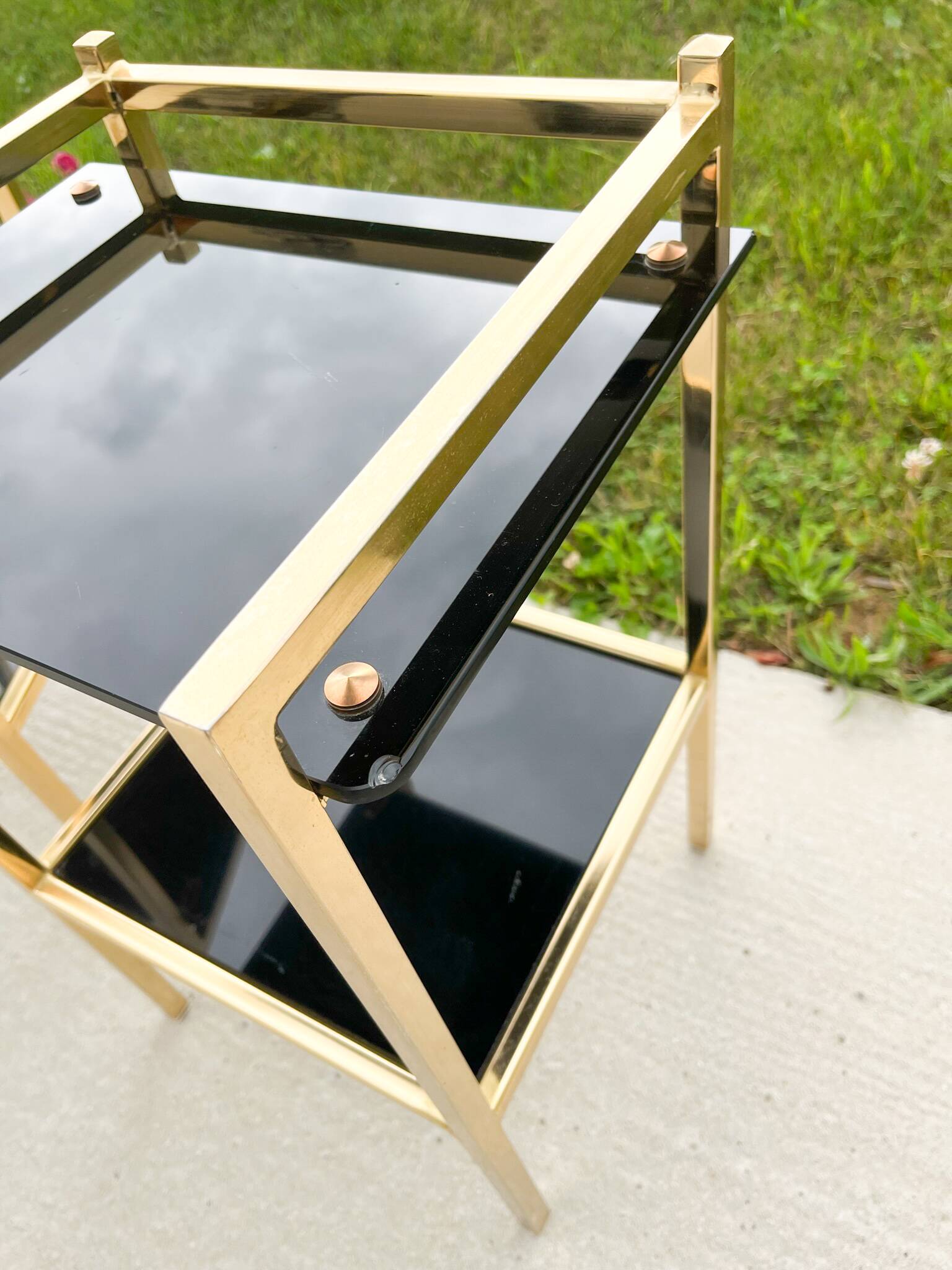 Pair of bedside tables or side tables, Hollywood Regency style,