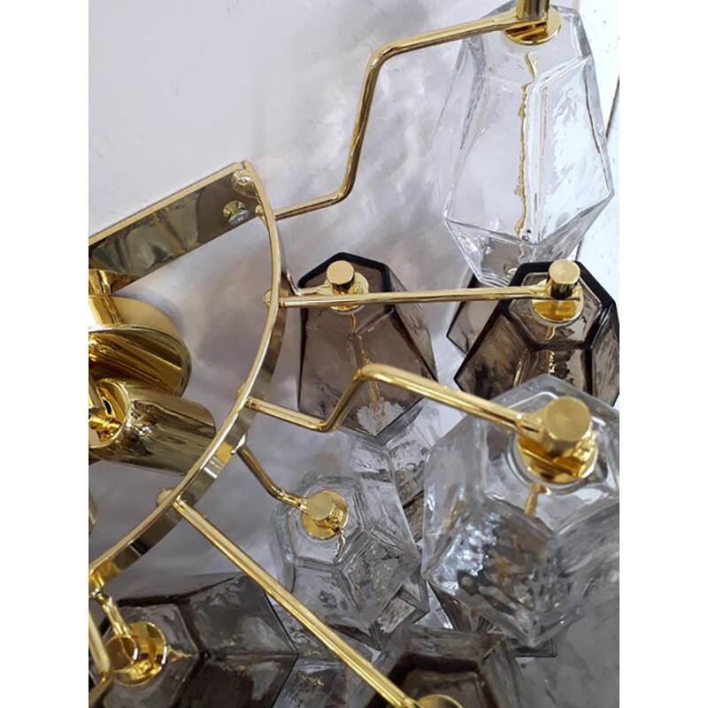 Set of Two Contemporary Transpaernt and Fumè "Poliedro" Murano Glass Wall Sconces