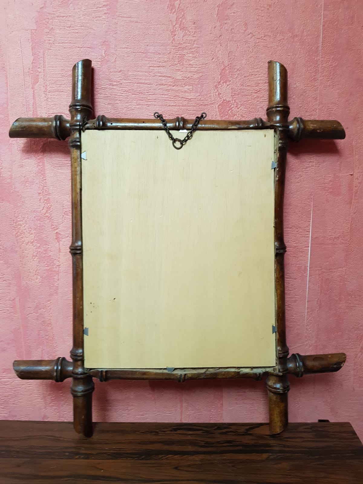 Old bamboo style wooden mirror decoration 43x48 vintage