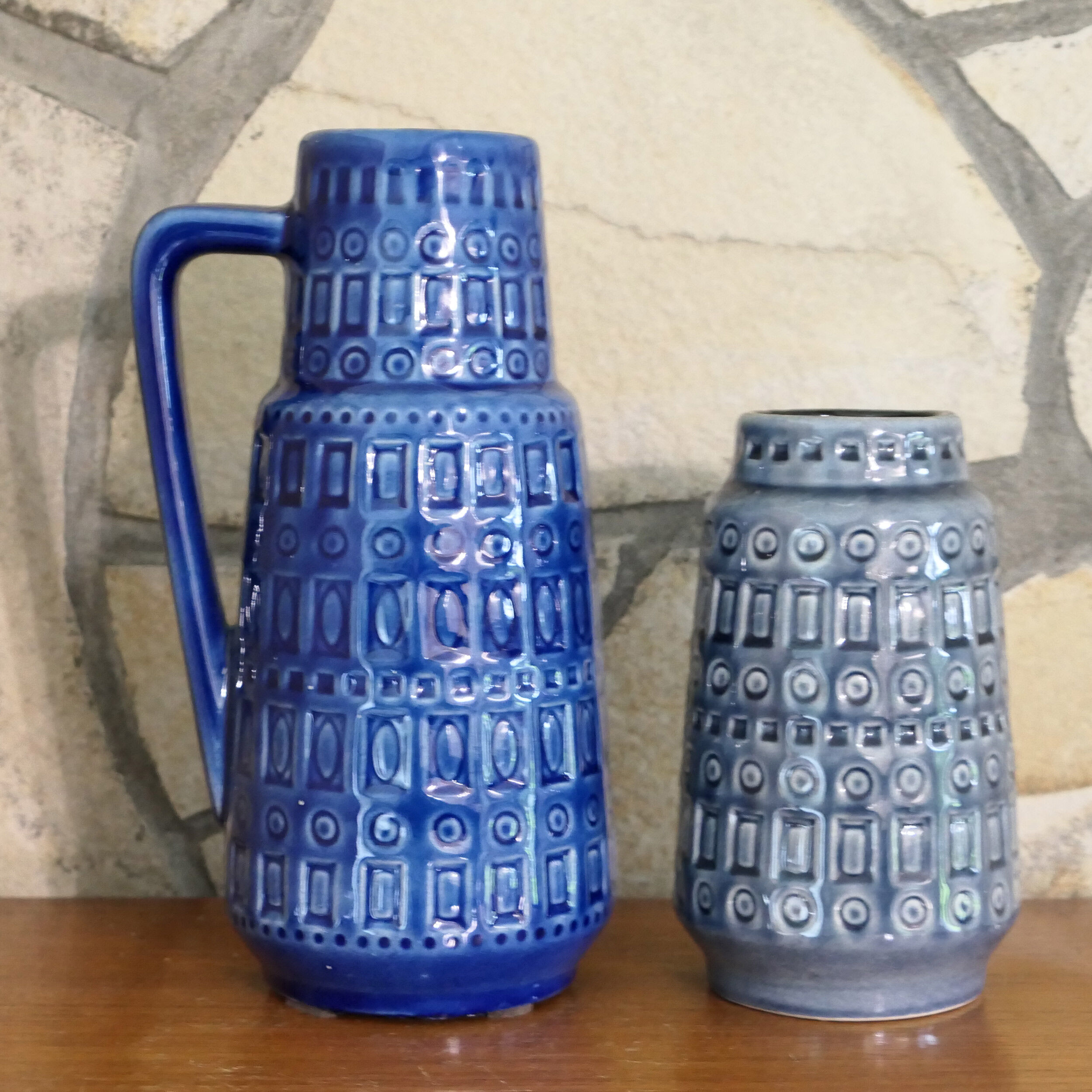 Paire de vases assortis 1960-1970 Scheurich bleu - gris