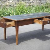 Farmhouse table and its 2 benches, living room table, wooden table with pair of wooden benches