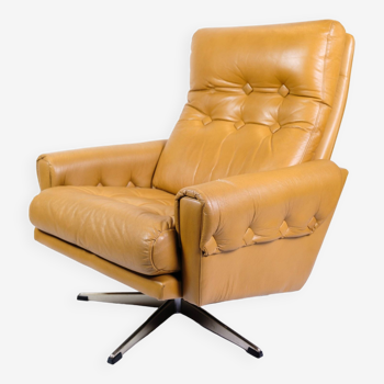 Fauteuil en cuir marron, design danois des années 1980