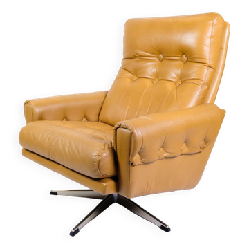 Fauteuil en cuir marron, design danois des années 1980