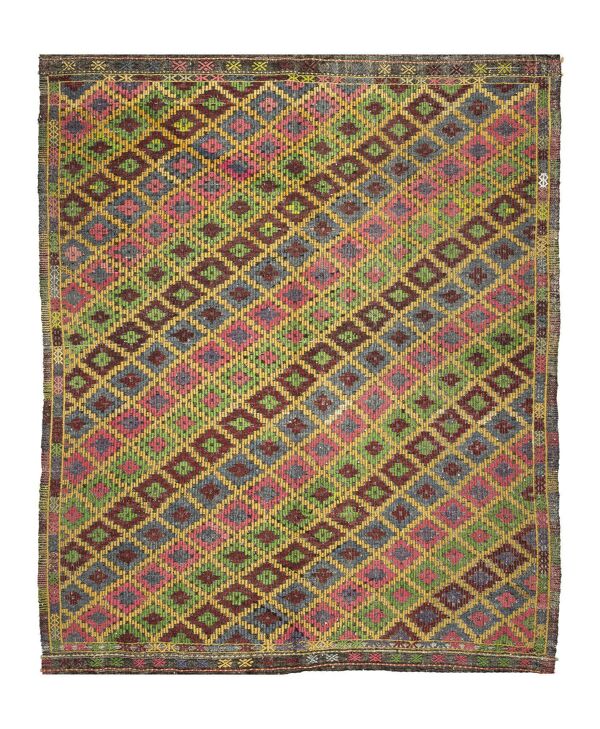 tapis Kilim 7.9x6.8 pieds 242x207 cm tapis de salon, tapis décoratif turc vintage, Rouge fait à la main