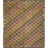 Tapis Kilim 7.9x6.8 pieds 242x207 cm Tapis de salon, Tapis décoratif turc vintage, Rouge fait à la main