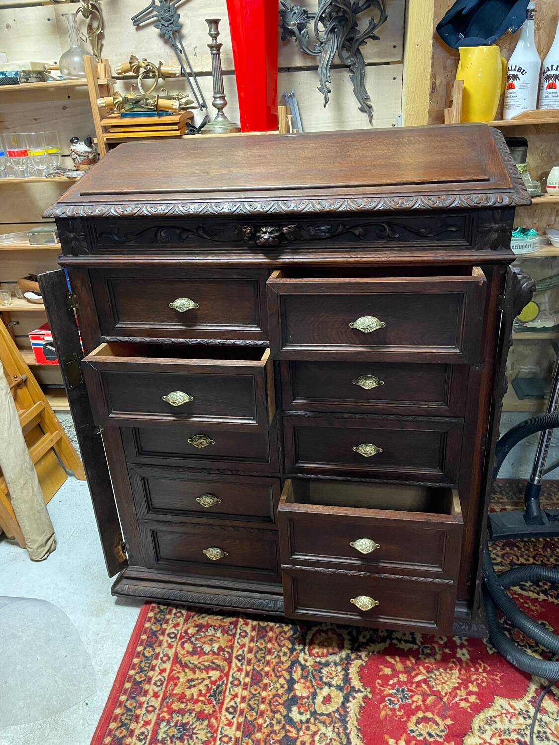 Pupitre meuble écritoire à tiroirs ancien