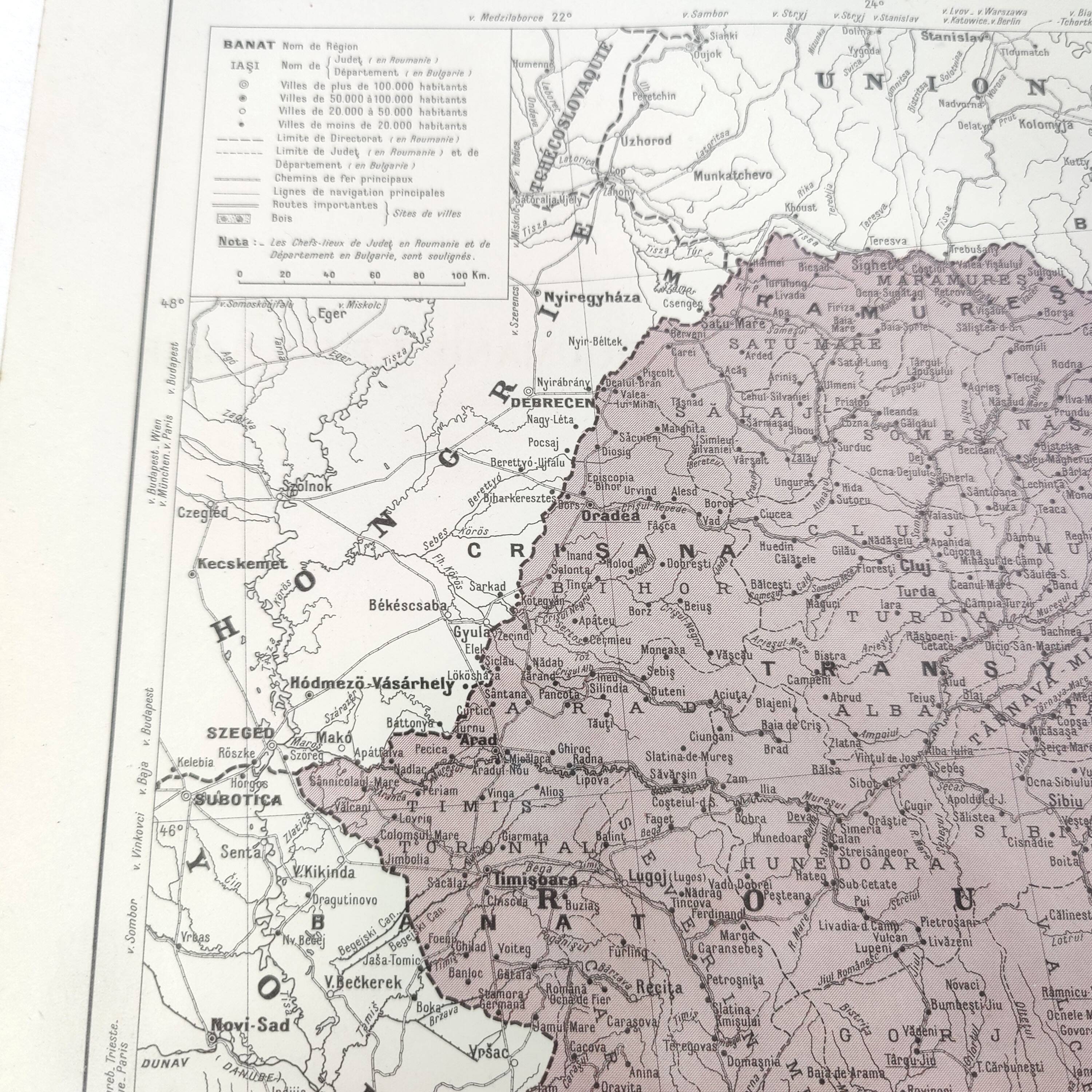 Old map Romania and Bulgaria 43x43cm from 1950