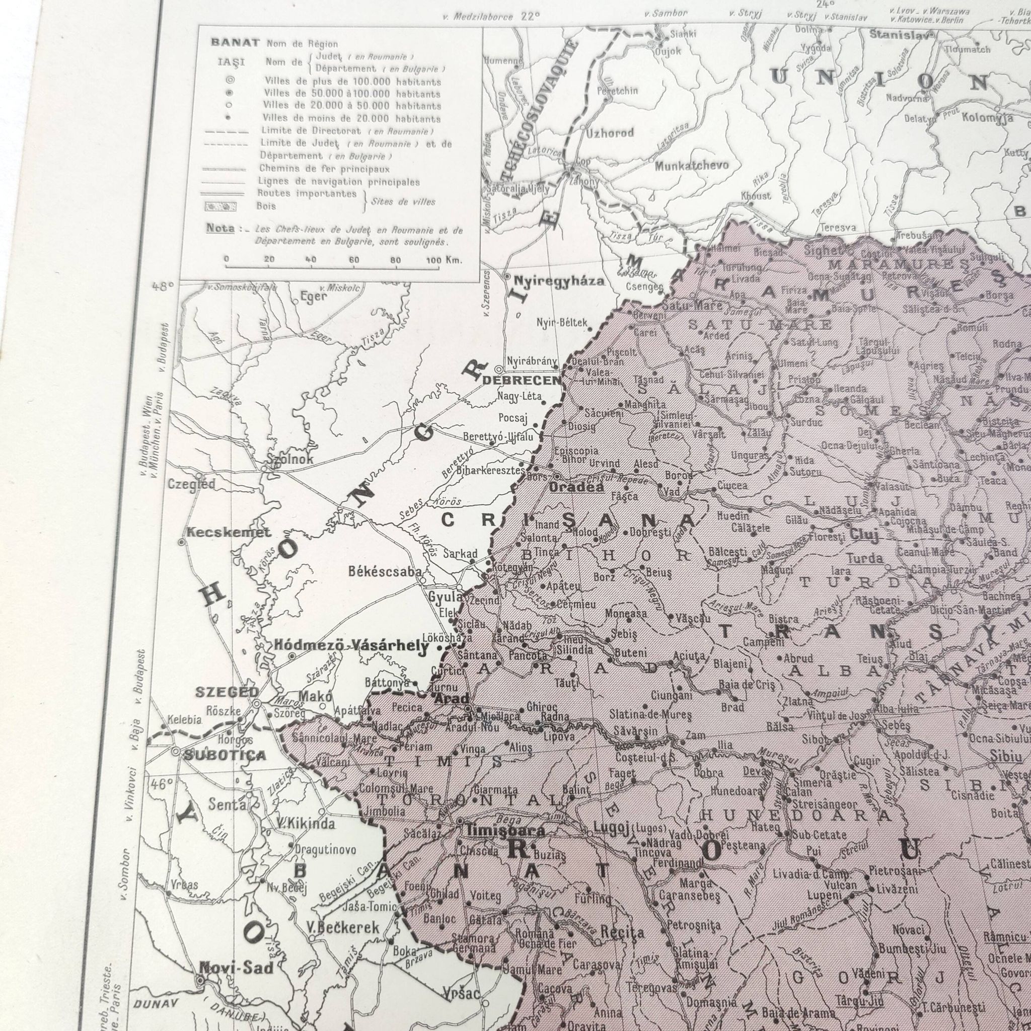 Old map of Romania and Bulgaria 43x43cm from 1950