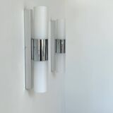 Paire d’appliques vintage, chrome et opaline, France 1970