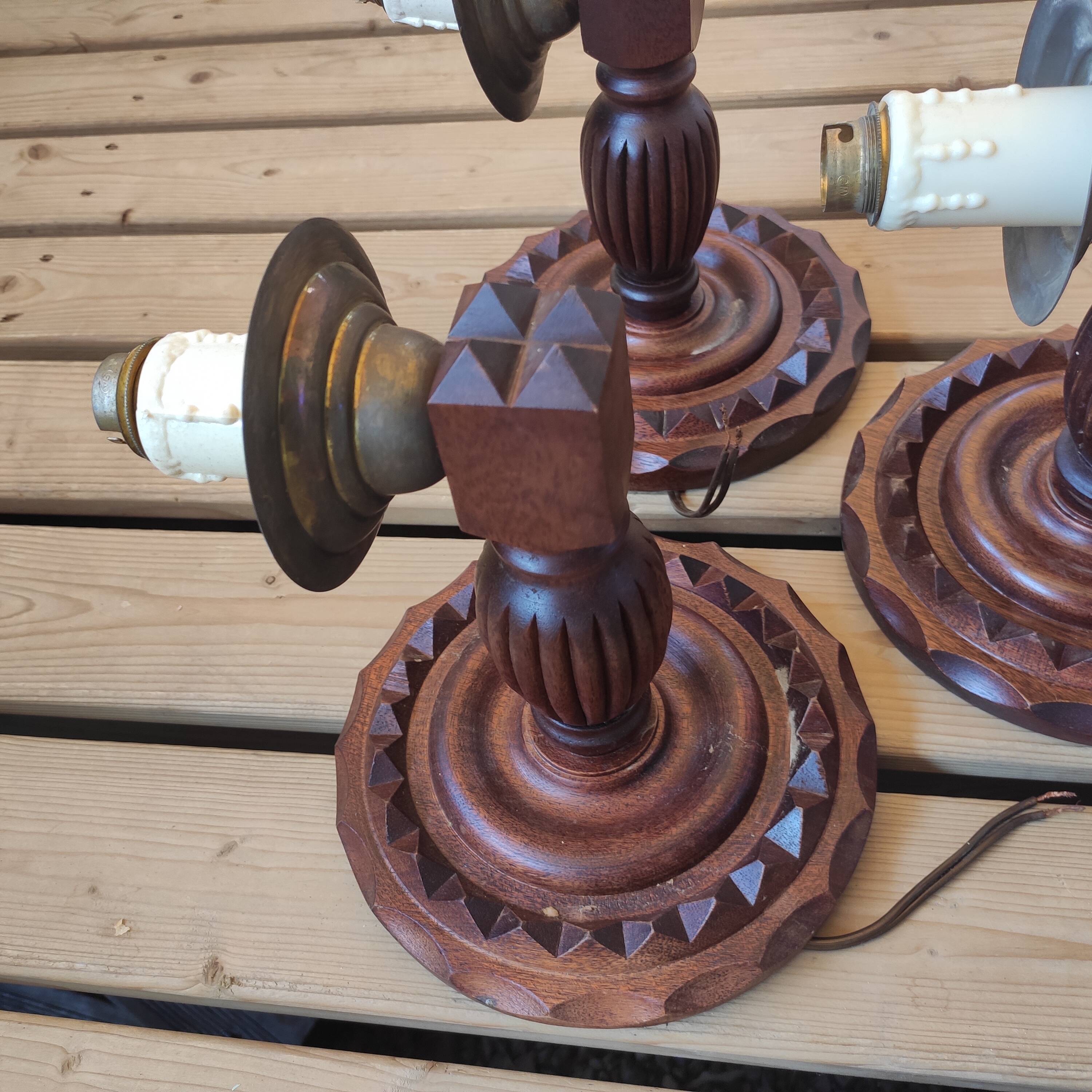 3 vintage wooden wall lights 1970