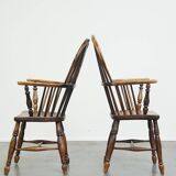 Set of 2 very charming antique English highback Windsor dining chairs