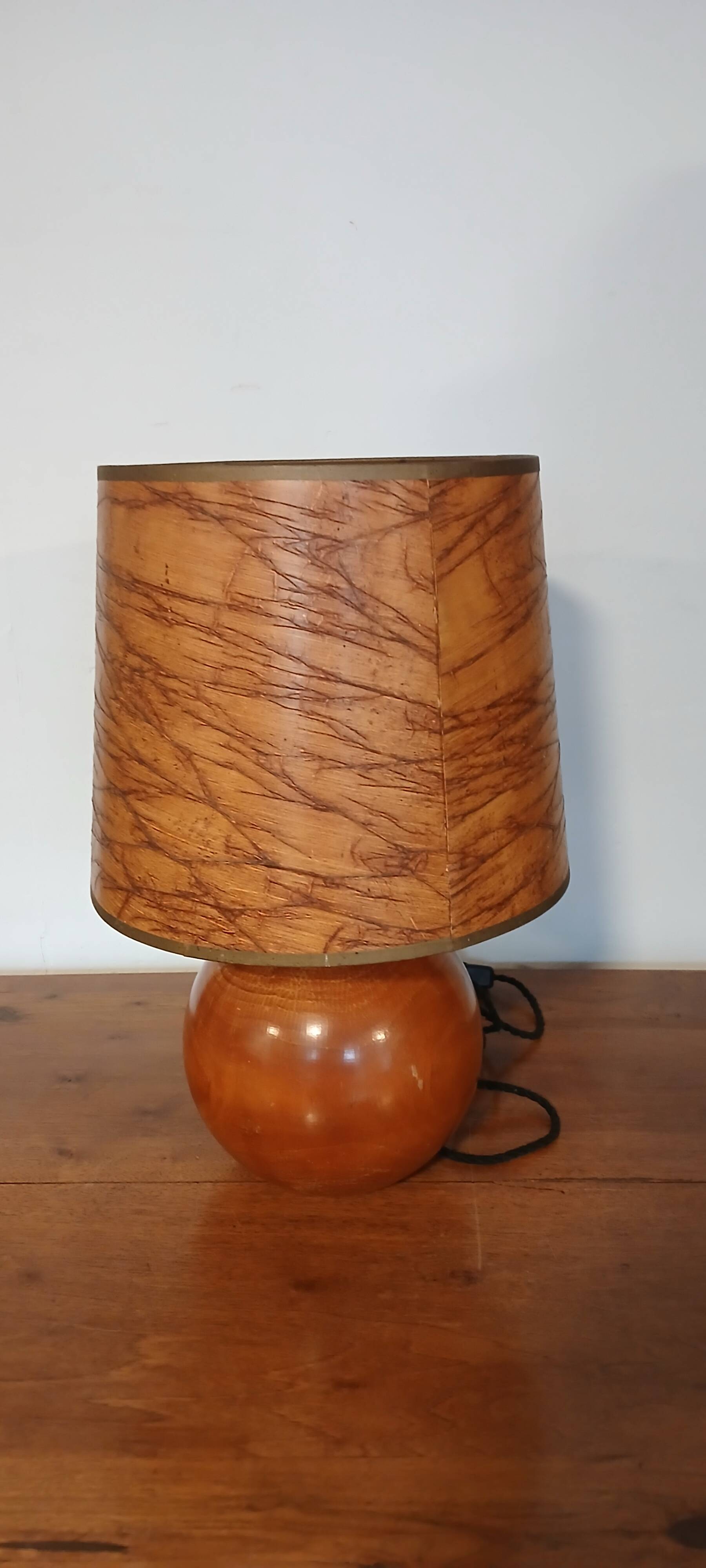 Blonde wooden ball lamp, 1970s