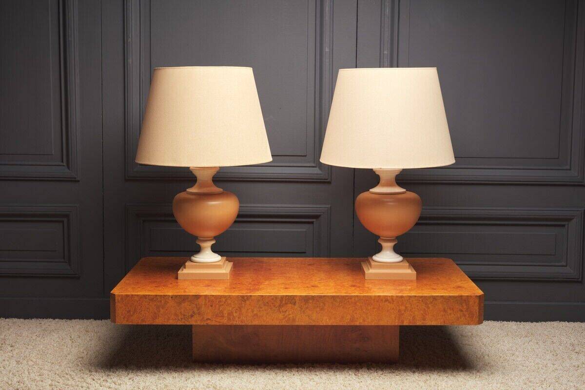 Pair of Tertre 1980 double patina resin lamps