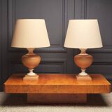 Paire de lampes en résine Tertre 1980 double patine