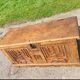 18th century chest, front view, carved with Menorahs and Hebrew symbols