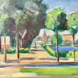 Unknown, Village Landscape, 1950, Oil, Framed