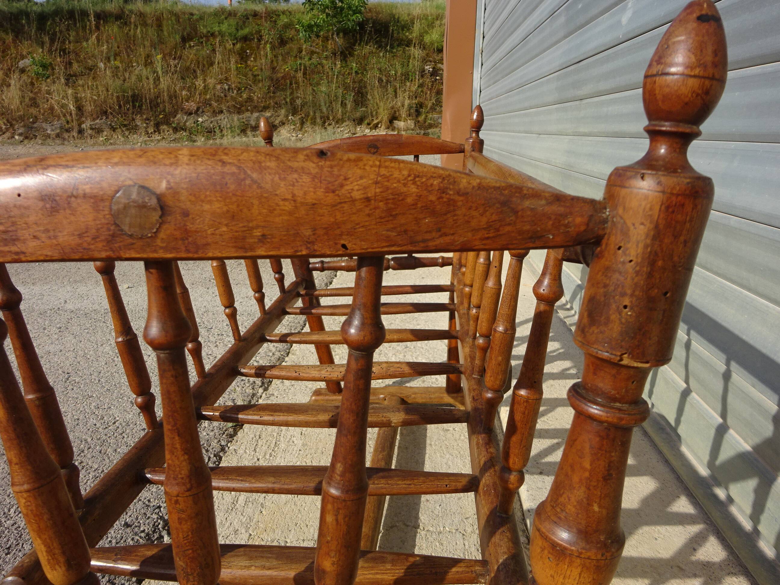 Old wooden cradle, all in walnut