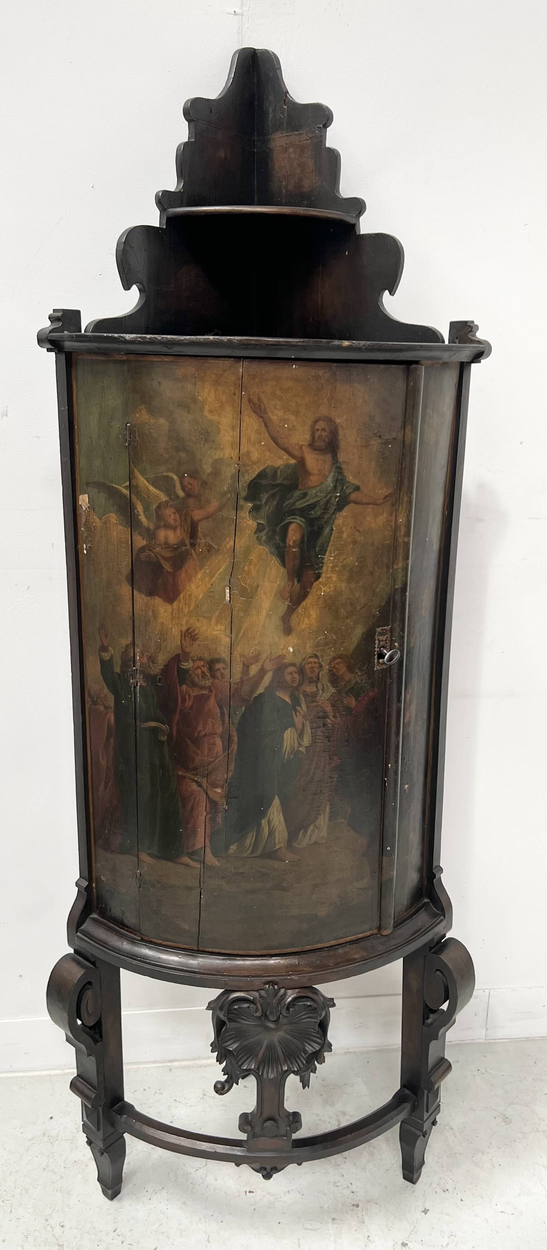 Half-moon corner cabinet decorated with a biblical scene, 19th century