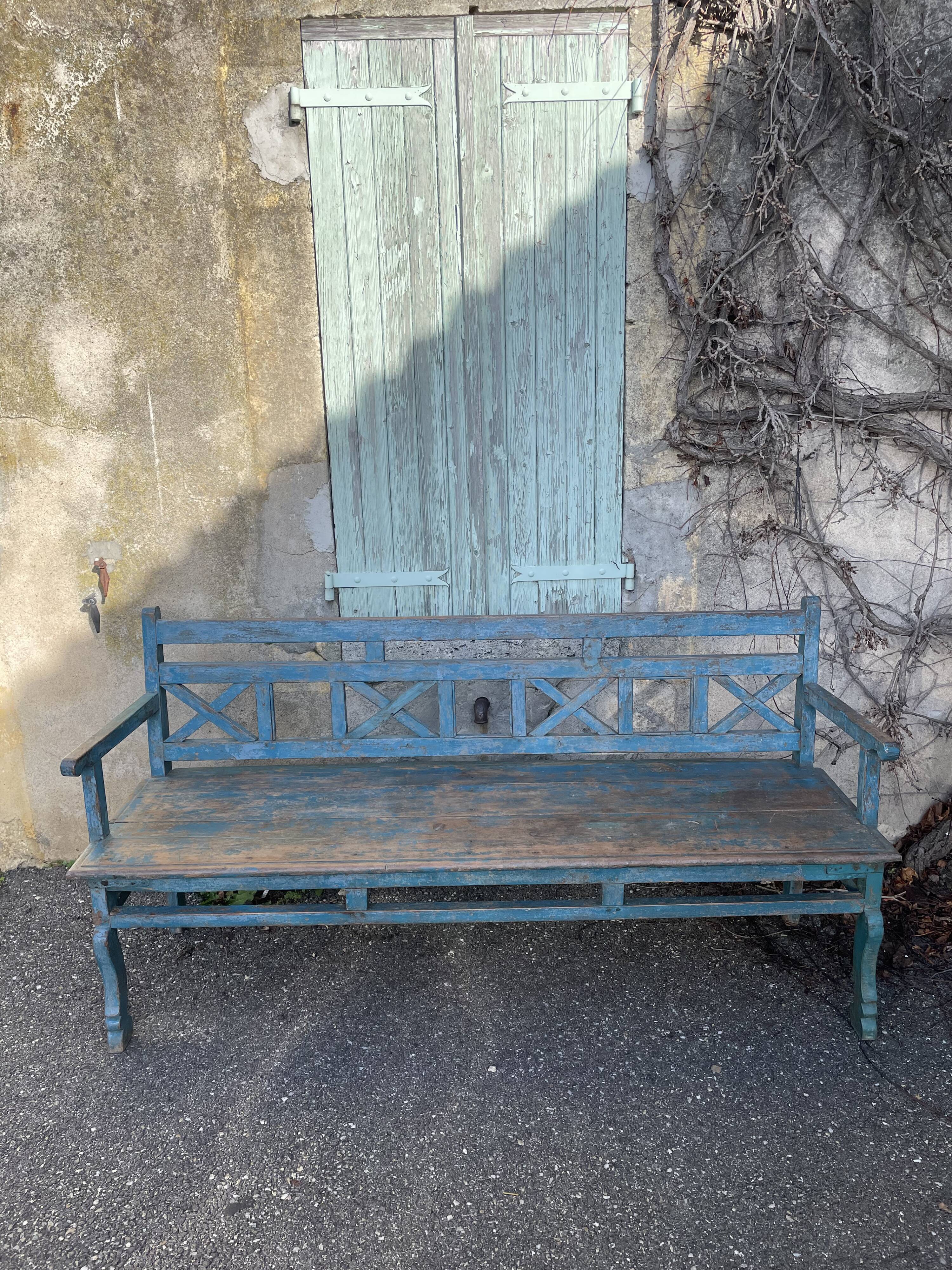 Indian bench in blue lacquered teak