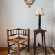 Chaise vintage coin du feu en bois tourné bobine