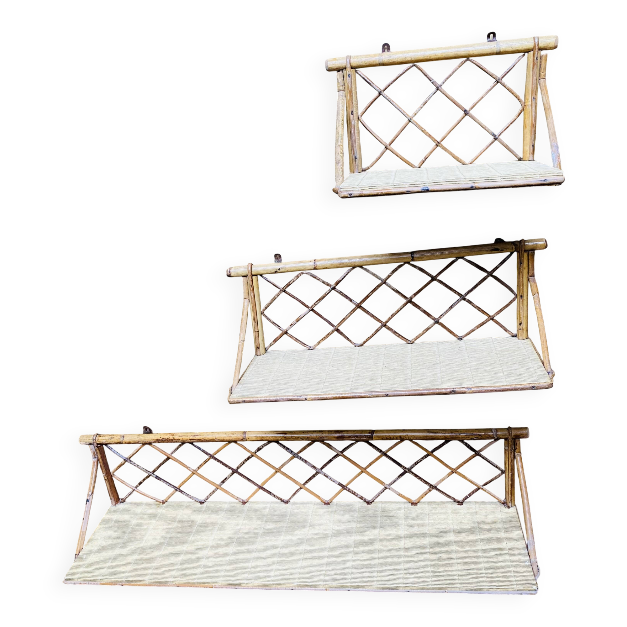 3 Étagères rotin vintage